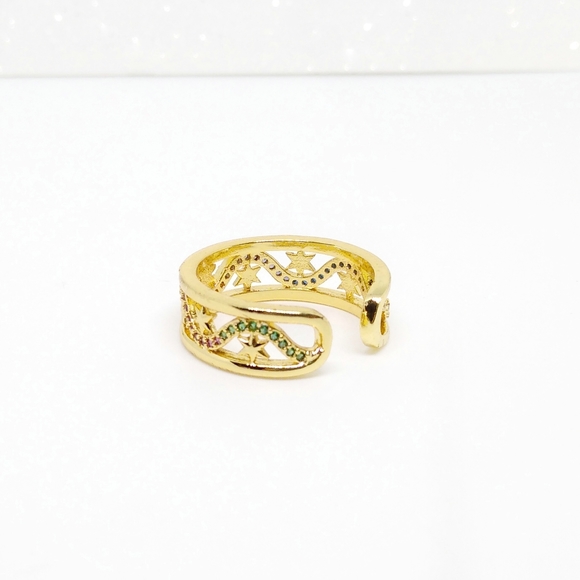 NEW Gold Star Multi-color CZ Hollow Open Ring Adjustable - Picture 3 of 6